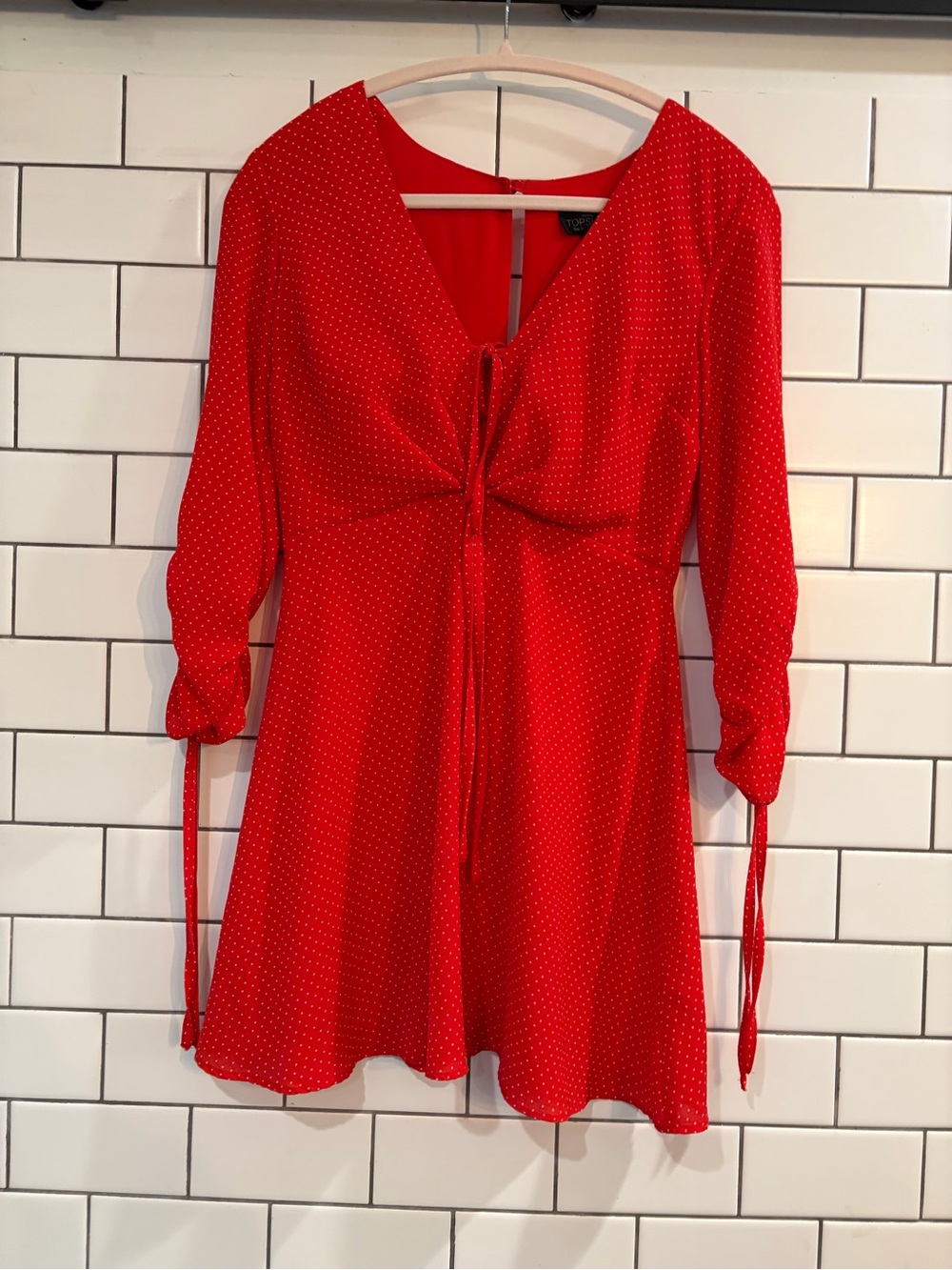 Topshop Red Dress with White Polka Dots